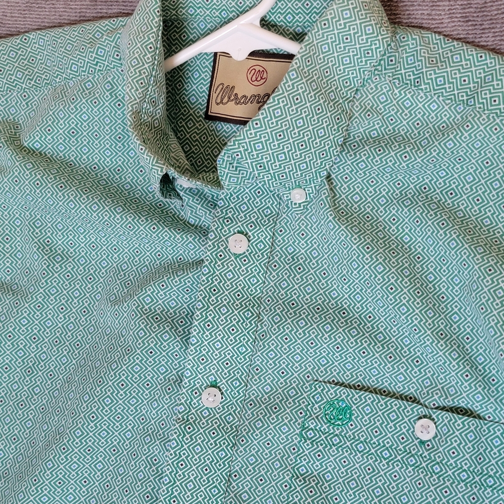 Wrangler Men's Mint Geometric Button Down Shirt Sz M Western Outdoors Vibes